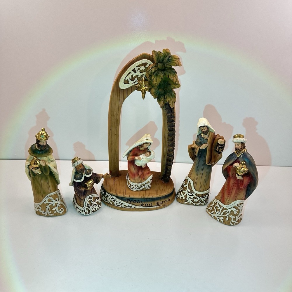Nativity Scene 6 Piece Set Wood-Like Resin 4-10 in Roman Inc. Mary Joseph Jesus